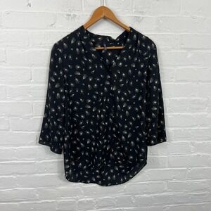Not Your Daughter's Jeans Women's Floral V-Neck Blouse Top Black White Size M